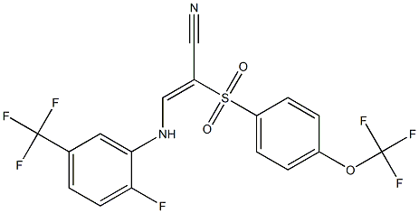 3-((2-Fluoro-5-(trifluoromethyl)phenyl)amino)-2-((4-(trifluoromethoxy)phenyl)sulfonyl)prop-2-enenitrile Struktur