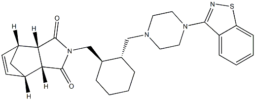 (3aR,4S,7R,7aS)-2-(((1R,2R)-2-((4-(benzo[d]isothiazol-3-yl)piperazin-1-yl)methyl)cyclohexyl)methyl)-3a,4,7,7a-tetrahydro-1H-4,7-methanoisoindole-1,3(2H)-dione Struktur