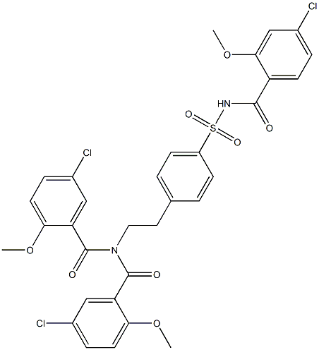 5-Chloro-N-(5-chloro-2-methoxybenzoyl)-N-(4-(N-(4-chloro-2-methoxybenzoyl)sulfamoyl)phenethyl)-2-methoxybenzamide Struktur