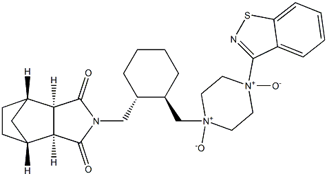 1-(benzo[d]isothiazol-3-yl)-4-(((1R,2R)-2-(((3aR,4S,7R,7aS)-1,3- dioxohexahydro-1H-4,7-methanoisoindol-2(3H)-yl)methyl)cyclohexyl)methyl)piperazine 1,4-dioxide Struktur