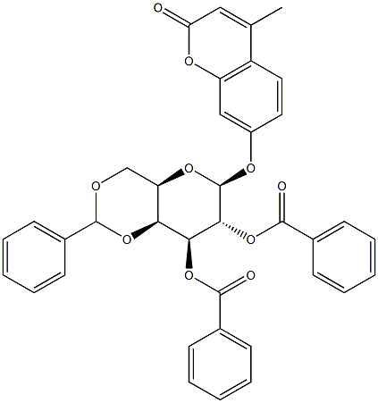 4-Methylumbelliferyl 2,3-Di-O-benzoyl-4,6-O-benzylidene-b-D-galactopyranoside Struktur