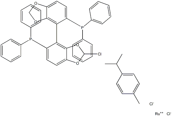 Chloro[(S)-(-)-5,5'-bis(diphenylphosphino)-4,4'-bi-1,3-benzodioxole](p-cymene)ruthenium(II)chloride Struktur