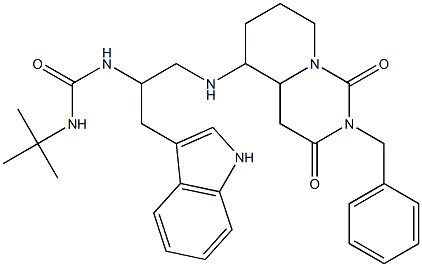 2-benzyl-5-(2-N-(tert-butylaminocarbonyl)amino-3-(indol-3-yl)propyl)amino-1,3-dioxoperhydropyrido(1,2-c)pyrimidine Struktur