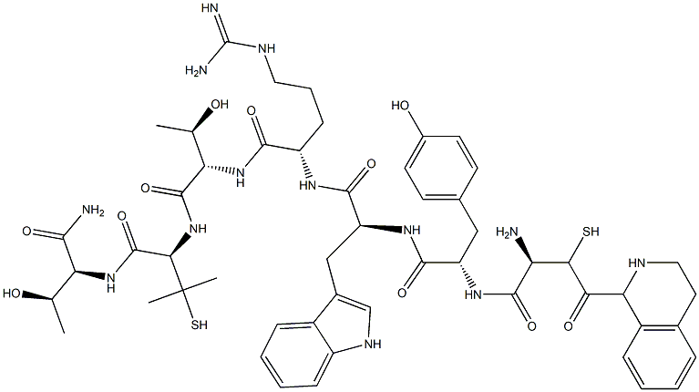 1,2,3,4-tetrahydro-3-isoquinolinecarbonyl-cysteinyl-tyrosyl-tryptophyl-arginyl-threonyl-penicillamyl-threoninamide Struktur