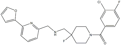 1-((3-chloro-4-fluorophenyl)-carbonyl)-4-fluoro-4-((((6-(furan-2-yl)pyridin-2-yl)methyl)amino)methyl)piperidine Struktur