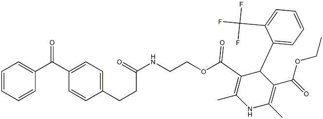 2,6-dimethyl-4-(2-(trifluoromethyl)phenyl)-1,4-dihydropyridine-3,5-dicarboxylic acid (2-(3-(4-benzoylphenyl)propionylamino)ethyl) ester ethyl ester Struktur