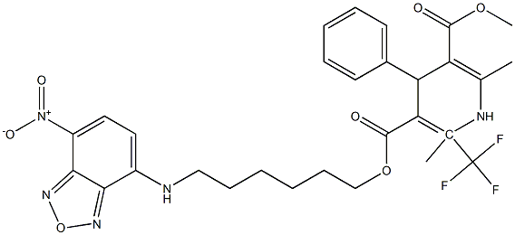 5-methyl 3-(6-(7-nitrobenz-2-oxa-1,3-diazol-4-yl)amino)hexyl 1,4-dihydro-2,6-dimethyl-4-(2-trifluoromethyl)phenyl-3,5-pyridinedicarboxylate Struktur