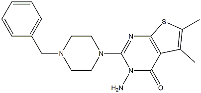 3-amino-2-(4-benzyl-1-piperazinyl)-5,6-dimethyl-thieno(2,3-d)pyrimidin-4(3H)-one Struktur