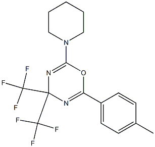 2-(4-methylphenyl)-6-piperidino-4,4-di(trifluoromethyl)-4H-1,3,5-oxadiazine Struktur