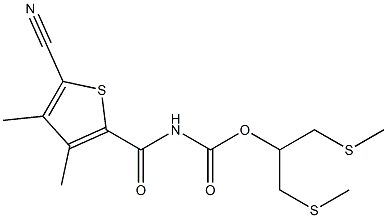 2-(methylthio)-1-[(methylthio)methyl]ethyl N-[(5-cyano-3,4-dimethyl-2-thienyl)carbonyl]carbamate Struktur