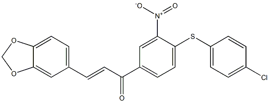 3-(1,3-benzodioxol-5-yl)-1-{4-[(4-chlorophenyl)thio]-3-nitrophenyl}prop-2-en-1-one Struktur