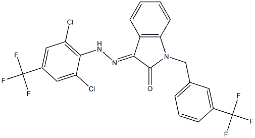 1-[3-(trifluoromethyl)benzyl]-1H-indole-2,3-dione 3-{N-[2,6-dichloro-4-(trifluoromethyl)phenyl]hydrazone} Struktur