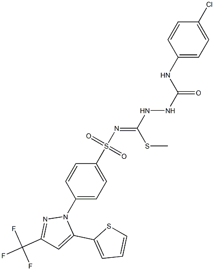 N1-(4-chlorophenyl)-2-{(methylthio)[({4-[5-(2-thienyl)-3-(trifluoromethyl)-1H-pyrazol-1-yl]phenyl}sulfonyl)imino]methyl}hydrazine-1-carboxamide Struktur