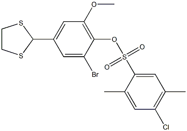 2-bromo-4-(1,3-dithiolan-2-yl)-6-methoxyphenyl 4-chloro-2,5-dimethylbenzene-1-sulfonate Struktur