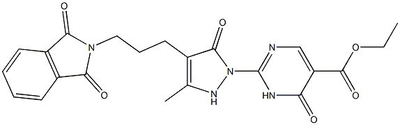 ethyl 2-{4-[3-(1,3-dioxo-1,3-dihydro-2H-isoindol-2-yl)propyl]-3-methyl-5-oxo-2,5-dihydro-1H-pyrazol-1-yl}-6-oxo-1,6-dihydro-5-pyrimidinecarboxylate Struktur