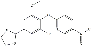 2-[2-bromo-4-(1,3-dithiolan-2-yl)-6-methoxyphenoxy]-5-nitropyridine Struktur