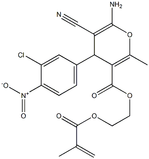 2-(methacryloyloxy)ethyl 6-amino-4-(3-chloro-4-nitrophenyl)-5-cyano-2-methyl-4H-pyran-3-carboxylate Struktur