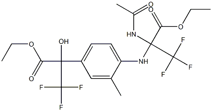 ethyl 2-(acetylamino)-2-{4-[1-(ethoxycarbonyl)-2,2,2-trifluoro-1-hydroxyethyl]-2-methylanilino}-3,3,3-trifluoropropanoate Struktur