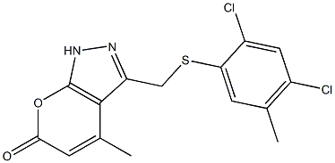 3-{[(2,4-dichloro-5-methylphenyl)thio]methyl}-4-methyl-1,6-dihydropyrano[2,3-c]pyrazol-6-one Struktur