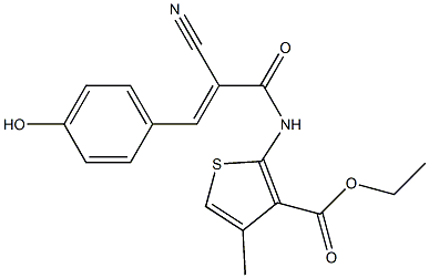 ethyl 2-{[2-cyano-3-(4-hydroxyphenyl)acryloyl]amino}-4-methylthiophene-3-carboxylate Struktur