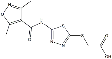 2-[(5-{[(3,5-dimethyl-4-isoxazolyl)carbonyl]amino}-1,3,4-thiadiazol-2-yl)sulfanyl]acetic acid Struktur