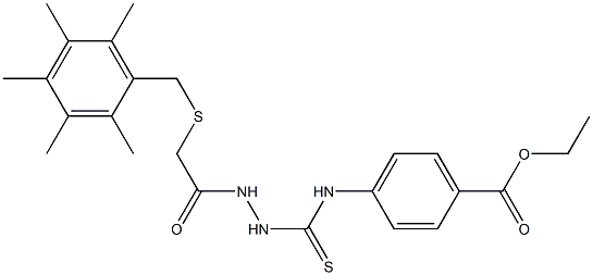 ethyl 4-{[(2-{2-[(2,3,4,5,6-pentamethylbenzyl)thio]acetyl}hydrazino)carbothioyl]amino}benzoate Struktur