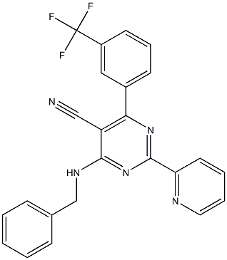 4-(benzylamino)-2-(2-pyridinyl)-6-[3-(trifluoromethyl)phenyl]-5-pyrimidinecarbonitrile Struktur