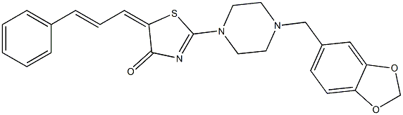 2-[4-(1,3-benzodioxol-5-ylmethyl)piperazino]-5-[(E,2E)-3-phenyl-2-propenylidene]-1,3-thiazol-4(5H)-one Struktur