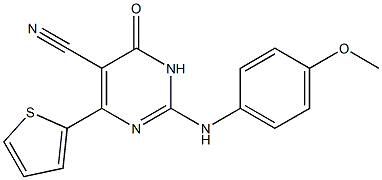 2-(4-methoxyanilino)-6-oxo-4-(2-thienyl)-1,6-dihydropyrimidine-5-carbonitrile Struktur