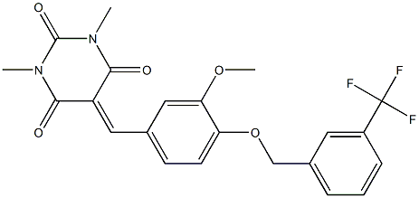 5-[(3-methoxy-4-{[3-(trifluoromethyl)benzyl]oxy}phenyl)methylene]-1,3-dimethyl-2,4,6(1H,3H,5H)-pyrimidinetrione Struktur