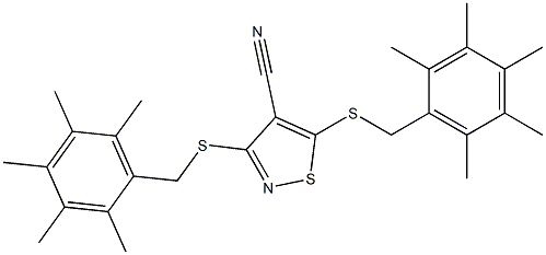 3,5-di[(2,3,4,5,6-pentamethylbenzyl)thio]isothiazole-4-carbonitrile Struktur