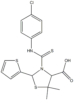 3-[(4-chloroanilino)carbothioyl]-5,5-dimethyl-2-(2-thienyl)-1,3-thiazolane-4-carboxylic acid Struktur