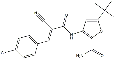 5-(tert-butyl)-3-{[3-(4-chlorophenyl)-2-cyanoacryloyl]amino}thiophene-2-carboxamide Struktur