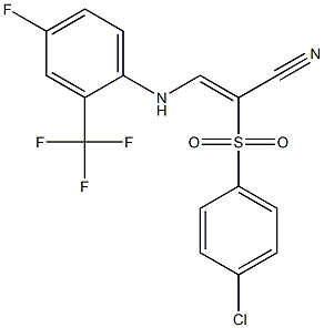 (Z)-2-[(4-chlorophenyl)sulfonyl]-3-[4-fluoro-2-(trifluoromethyl)anilino]-2-propenenitrile Struktur