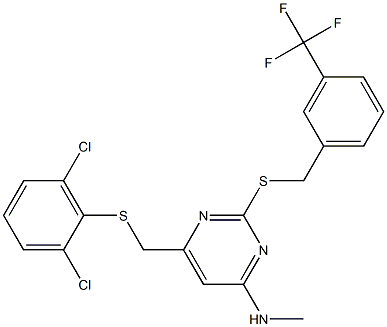 6-{[(2,6-dichlorophenyl)sulfanyl]methyl}-N-methyl-2-{[3-(trifluoromethyl)benzyl]sulfanyl}-4-pyrimidinamine Struktur