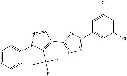 2-(3,5-dichlorophenyl)-5-[1-phenyl-5-(trifluoromethyl)-1H-pyrazol-4-yl]-1,3,4-oxadiazole Struktur