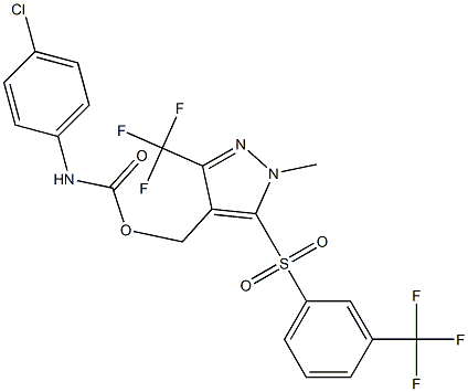 (1-methyl-3-(trifluoromethyl)-5-{[3-(trifluoromethyl)phenyl]sulfonyl}-1H-pyrazol-4-yl)methyl N-(4-chlorophenyl)carbamate Struktur