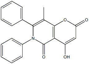 4-hydroxy-8-methyl-6,7-diphenyl-5,6-dihydro-2H-pyrano[3,2-c]pyridine-2,5-dione Struktur