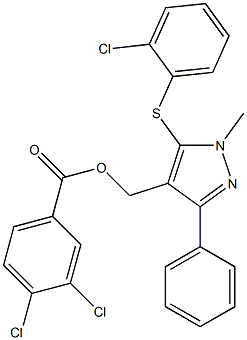 {5-[(2-chlorophenyl)sulfanyl]-1-methyl-3-phenyl-1H-pyrazol-4-yl}methyl 3,4-dichlorobenzenecarboxylate Struktur