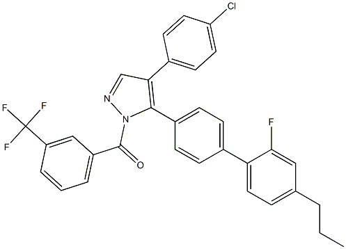 [4-(4-chlorophenyl)-5-(2'-fluoro-4'-propyl[1,1'-biphenyl]-4-yl)-1H-pyrazol-1-yl][3-(trifluoromethyl)phenyl]methanone Struktur