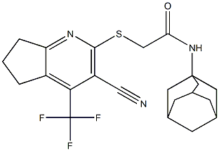 N-(1-adamantyl)-2-{[3-cyano-4-(trifluoromethyl)-6,7-dihydro-5H-cyclopenta[b]pyridin-2-yl]sulfanyl}acetamide Struktur