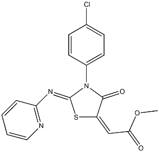 methyl 2-[3-(4-chlorophenyl)-4-oxo-2-(2-pyridylimino)-1,3-thiazolan-5-yliden]acetate Struktur