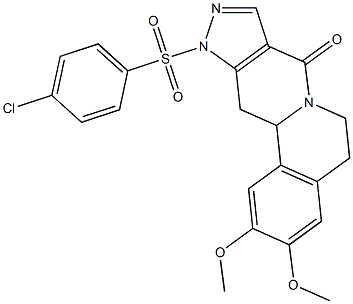 11-[(4-chlorophenyl)sulfonyl]-2,3-dimethoxy-5,11,12,12a-tetrahydropyrazolo[3',4':4,5]pyrido[2,1-a]isoquinolin-8(6H)-one Struktur