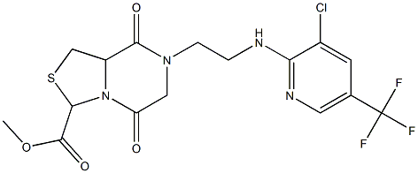 methyl 7-(2-{[3-chloro-5-(trifluoromethyl)-2-pyridinyl]amino}ethyl)-5,8-dioxohexahydro[1,3]thiazolo[3,4-a]pyrazine-3-carboxylate Struktur