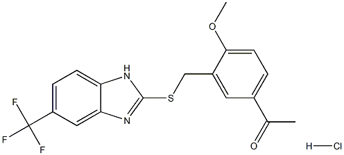 1-[4-methoxy-3-({[5-(trifluoromethyl)-1H-benzo[d]imidazol-2-yl]thio}methyl)phenyl]ethan-1-one hydrochloride Struktur