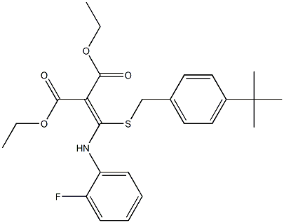 diethyl 2-[{[4-(tert-butyl)benzyl]sulfanyl}(2-fluoroanilino)methylene]malonate Struktur