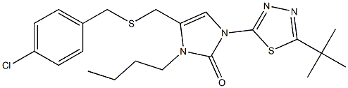 3-butyl-1-[5-(tert-butyl)-1,3,4-thiadiazol-2-yl]-4-{[(4-chlorobenzyl)thio]methyl}-2,3-dihydro-1H-imidazol-2-one Struktur