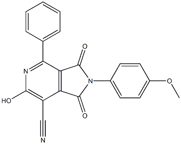 6-hydroxy-2-(4-methoxyphenyl)-1,3-dioxo-4-phenyl-2,3-dihydro-1H-pyrrolo[3,4-c]pyridine-7-carbonitrile Struktur