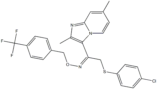 2-[(4-chlorophenyl)sulfanyl]-1-(2,7-dimethylimidazo[1,2-a]pyridin-3-yl)-1-ethanone O-[4-(trifluoromethyl)benzyl]oxime Struktur