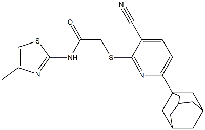 2-{[6-(1-adamantyl)-3-cyano-2-pyridinyl]sulfanyl}-N-(4-methyl-1,3-thiazol-2-yl)acetamide Struktur